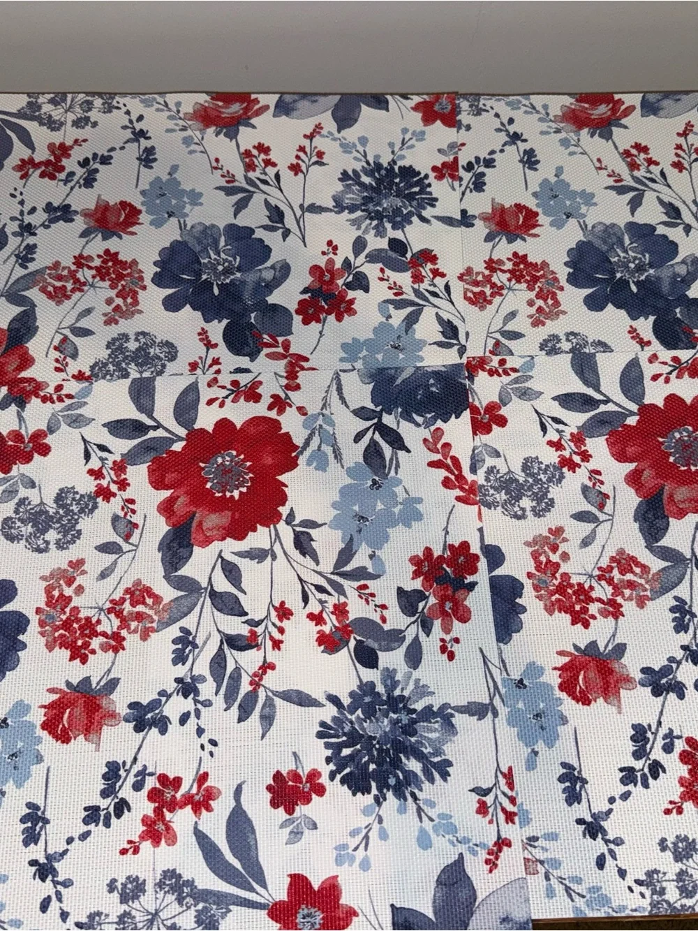 Christian Siriano White Textured Canvas  Red & Blue Floral Placemats set of 8